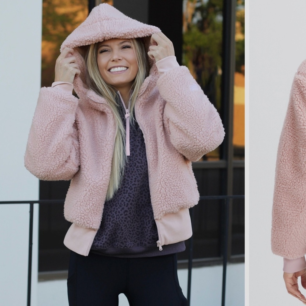 Fabletics Maeve Pink  Summit Teddy Jacket with High Collar and Cropped Design 🧸💖 - Picture 4 of 9